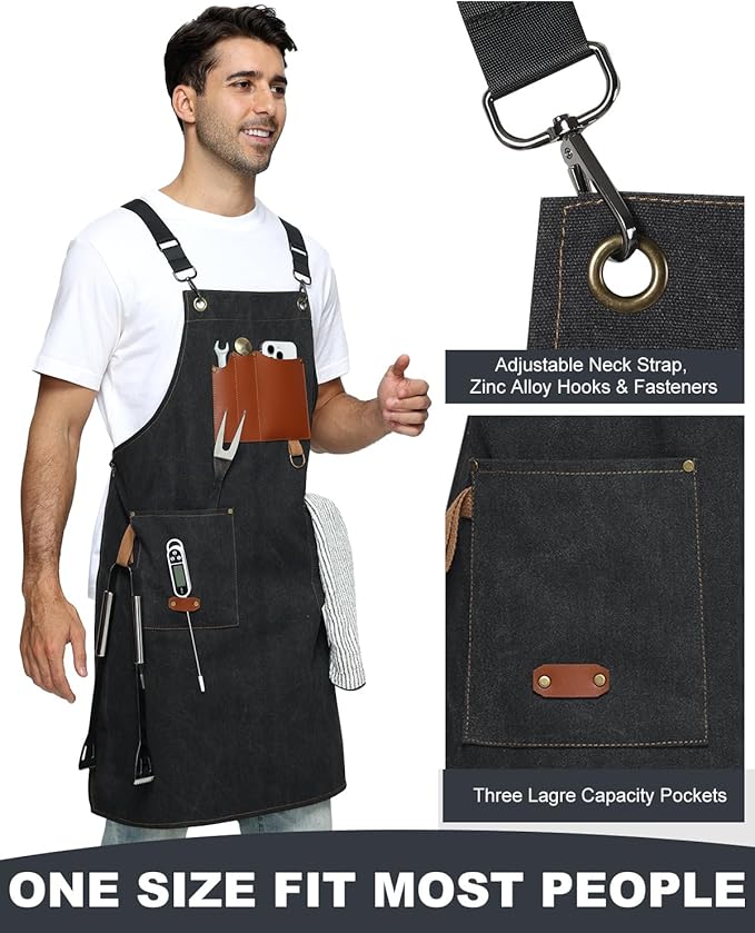 Kitchen Apron - 3 Large Pockets, Cross Back Apron With Adjustable Straps, Cooking Kitchen Chef Apron For Women And Men, Wear-Resistant & Easy To Clean.