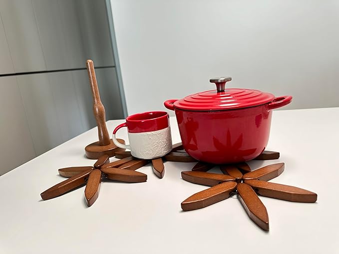 Wooden Trivets for Hot Dishes Mat Coasters Pot Plate Bowl Teapot for Kitchen Natural Foldable Stackable Christmas Tree Black Walnut Set of 4