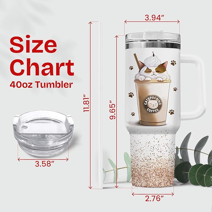 34HD Cat Lady Tumbler with Lid & Straw, 40oz Stainless Steel Vacuum Insulated Coffee Mug with Cats, Cute Kitty Gifts for Her Women, Cat Mom Gifts for Birthday Mothers Day Christmas