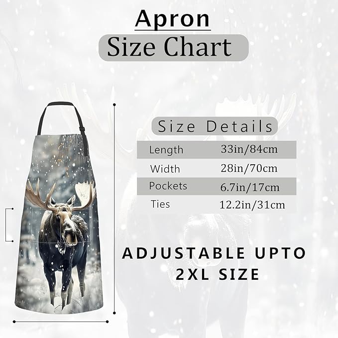 Moose Apron,Oxford Fabric Adjustable Kitchen Apron with 2 Pockets,Waterproof Cooking Aprons for Men Women Mom Wife Dad,Ideal Gifts for Coffee House,Shop,Baking,BBQ,Housewarming,28x33in