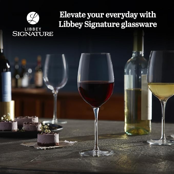 Libbey Signature Kentfield All Purpose Wine Glasses Set of 4, Red and White Long Stem Wine Glasses, Curvature Wine Glass Gift Set for All Occasions