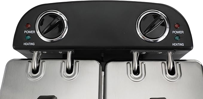 4 L / 4.2 Qt Stainless Steel Double Electric Deep Fryer 1800 W - 2 Drip-Hook Baskets - Dual Temperature Control - Vented Lids - Odor Filter by TheDisplayGuys