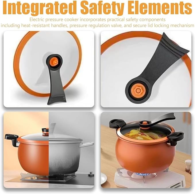  Multifunctional Large Capacity Non-stick Pressure Cooker, Pressure Cooker 8 Qt, Versatile Micro-Pressure Cooking Pot, Visible Transparent Glass Cover, Anti-Scalding Handle (Orange)