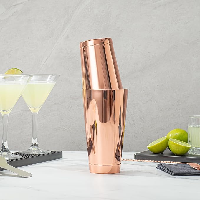 Restaurantware Bar Lux 24 Ounce Boston Shaker 1 Copper-Plated Cocktail Shaker - Weighted Bottom No Leak Stainless Steel Martini Drink Mixer Essential Bar Tool For Home Use Or Bartenders