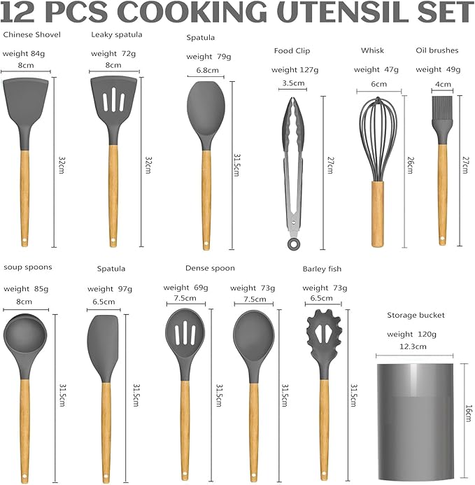 Silicone Cooking Utensils Set For Kitchen, Spoons Spatula Spatulas Accessories, Baking Heat Resistant Cookware De Home, Rubber New Apartment Decor, Plastic Nonstick Turner Tool (grey)