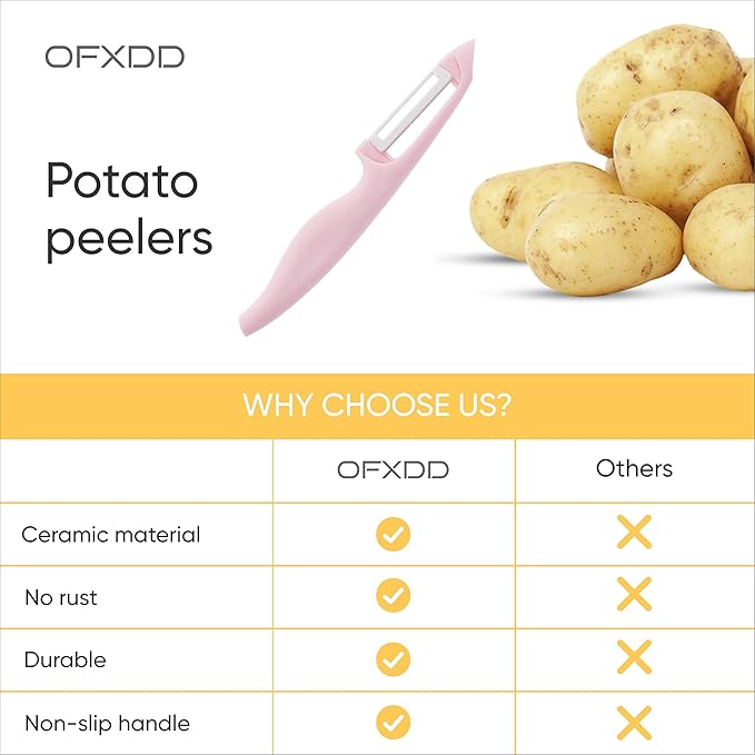 Ceramic Blade Peeler for Vegetables and Fruits - Pack of 3 - Handheld Potato Skin Peeler - Kitchen Utensil Apple Knife Peelers