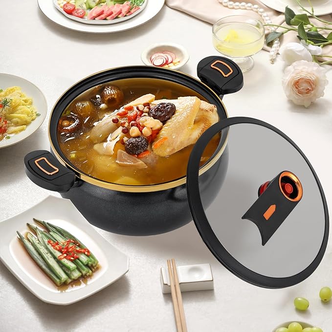 8L Micro Pressure Cooker, Non-Stick Pot Multi-Function Micro Pressure Cooking Pot for Induction Cookers, Gas Cookers, Electric Ceramic Stoves, Halogen Stoves (Black)