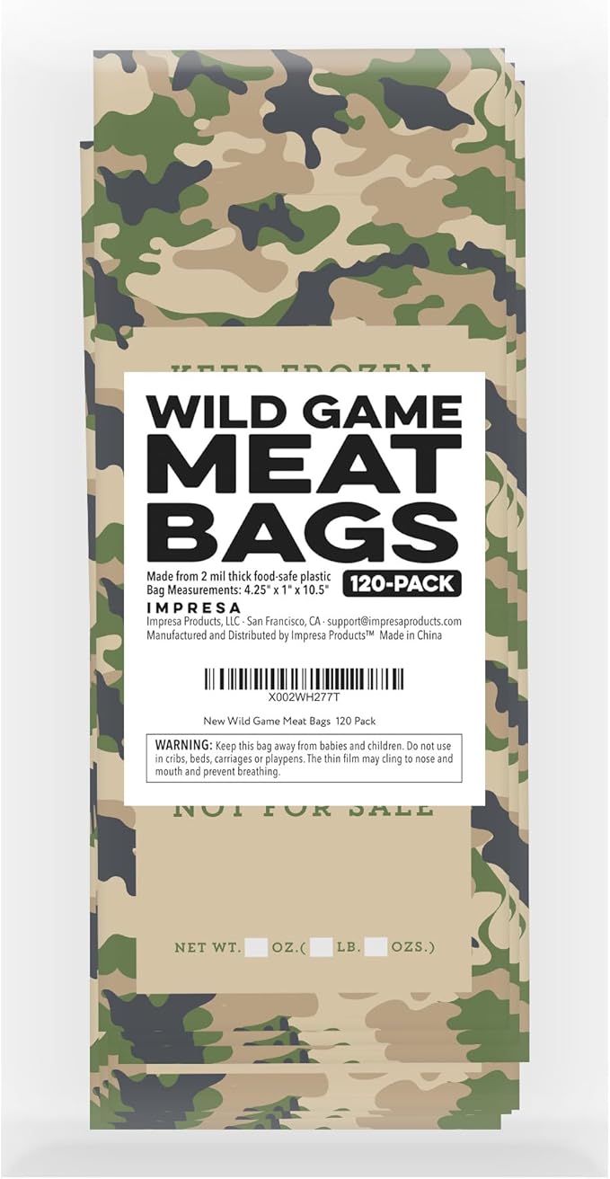 IMPRESA Freezer Bags for Meat - 1 lb Capacity, 120 Pack, Army Green Polyethylene - Storage Bags, Tear-Resistant, Waterproof Meat Packing