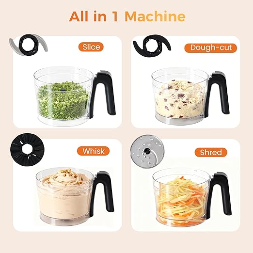 Sweetcrispy Food Processor Blender Combo for Vegetable, Dough, Electric Food Processors Slicing, 6 Cup Chopper for Meat, Puree, 2 Speeds, Sharp Blades, Safety Lock with 1.5L Glass Jar