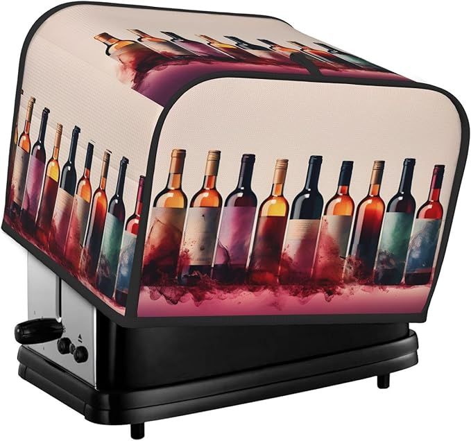 Wine Theme 4 Slice Toaster Cover Wide Slot Dustproof Bread Maker Cover Fingerprint Bakeware Protection Kitchen Appliance Cover Toaster Bag