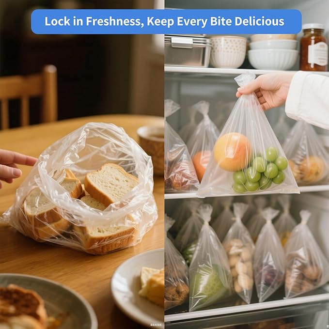 Food Storage Plastic Bag Rolls, 2 Rolls 12x20 Clear Produce Bags Roll for Food Storage, Bread, Vegetables, Fruit, Trash Bags Plastic, 350 Bags/Roll