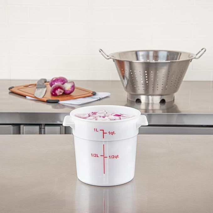 Restaurantware-Met Lux 1 Quart Food Storage Containers, 10 White Storage Containers - Lids Sold Separately, Red Volume Markers, Dishwashable Containers, Side Handles, For Storing Foods