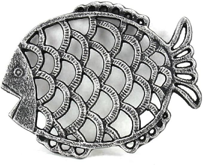 Antique Silver Cast Iron Big Fish Trivet 8" - Sea Decor - Coastal Beach Decor