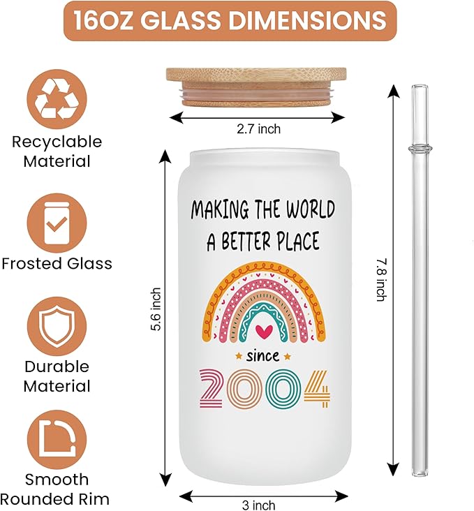 Vivulla68 21st Birthday Gifts For Her, Him - Gifts For 21 Year Old Female, Male - 2004 Birthday Gift For Women Men - 21st Presents For Her - 21 Gift Ideas - Frosted Glass