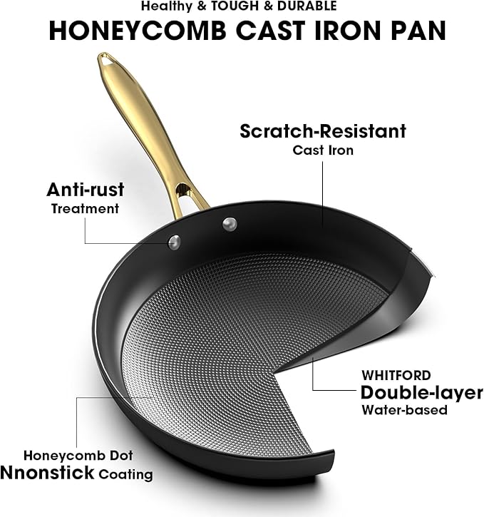 imarku Non Stick Frying Pans, Frying Pan with Lid 2Pcs - 10 Inch and 12 Inch Long Lasting Nonstick Frying Pan Cast Iron Skillets, Frying Pans Nonstick with Lid, Chrismas Gifts for Women and Men
