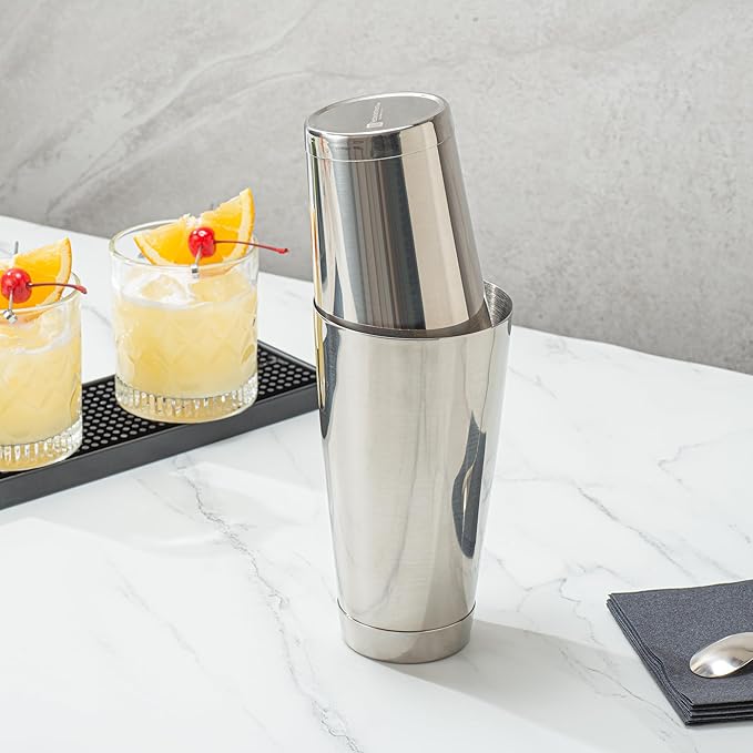 Restaurantware Bar Lux 24 Ounce Boston Shaker 1 Metal Cocktail Shaker - Weighted Bottom No Leak Stainless Steel Martini Drink Mixer Essential Bar Tool For Home Use Or Bartenders