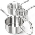 MICHELANGELO Stainless Steel Saucepan Set with Lid, Premium Triply Stainless Steel Sauce Pan with Cool Handle, Nonstick Sauce Pot Set for Kitchen Cooking, Induction Compatible, 1QT & 2QT & 3QT