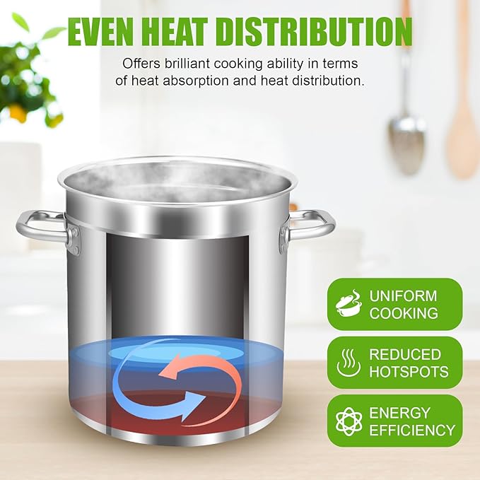 48L/50 Quart Stainless Steel with Lid Stock Pot, Large Cooking Pots, Heavy Duty Cookware Duty Induction Soup Bucket Suitable for large group activities in the kitchen