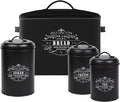 Baie Maison Extra Large Black Farmhouse Bread Box for Kitchen Countertop - Holds 2+ Loaves for All Your Bread Storage with Matching Large Kitchen Canisters Set of 3 - Coffee Tea Sugar Container Set