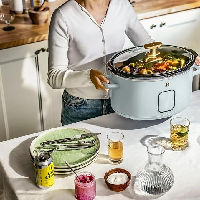 Beautiful 6 Qt Programmable Slow Cooker with Touch Control, Digital Timer and Keep Warm Function – Large Electric pot Capacity Kitchen Appliance by Drew-Barrymore (Hydrangea)