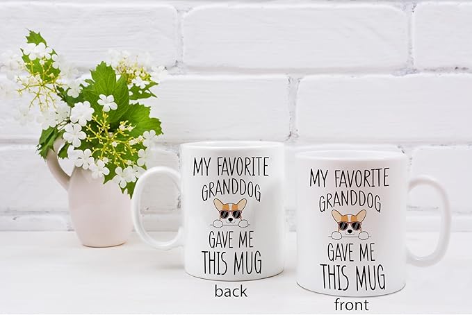 QASHWEY Corgi Dog Grandma Gifts Mug, Corgi Coffee Mug, Funny Corgi Dog Lover Owner Coffee Mug Tea Cup Gifts for Grandma Grandpa, My Favorite Granddog Gave Me This Mug Coffee Cups Ceramic 11oz