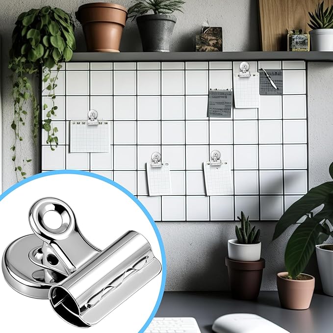 18 Pcs Magnetic Clips 1.26 Inch Metal Heavy Duty Refrigerator Magnet Clips with Box for Whiteboard Fridge Photo Displays Office School Classroom, Sliver