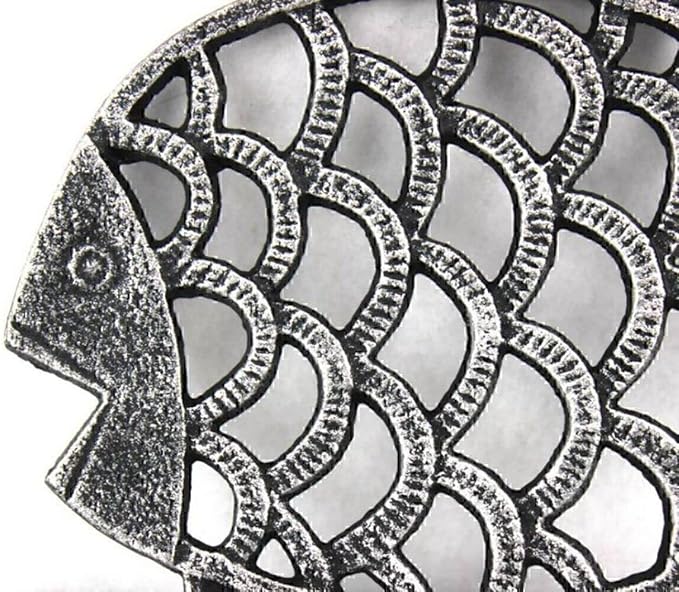 Antique Silver Cast Iron Big Fish Trivet 8" - Sea Decor - Coastal Beach Decor
