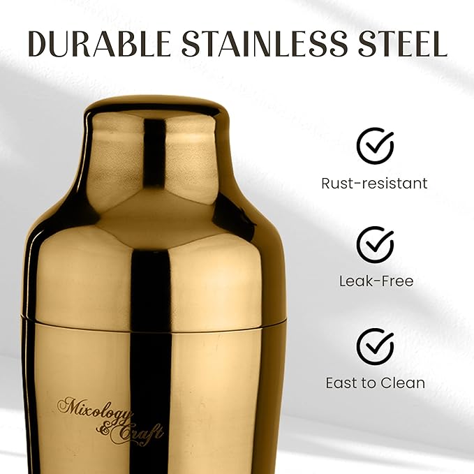 Mixology & Craft Cocktail Shaker Set: 10-Piece Bartender Kit with Stand | Complete at Home Bar Set with Bar Accessories | Great Housewarming Gift | Leak-Proof Design (Gold)