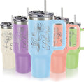 Personalized 40 Oz Tumbler with Handle and Straw Lid, Custom Stainless Steel Water Bottle Travel Mug with Names and Birth Flower, Personalized Mothers Birthday Gifts for Mom Women Men Friend,Christmas