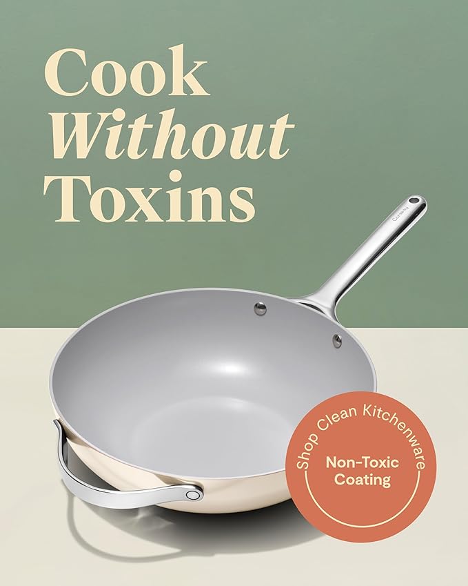 Caraway Non-Stick Stir Fry Pan - 12” Wok-Inspired Pan - Free From Forever Chemicals - High-Sloped Walls - Stainless Steel Handles - Black