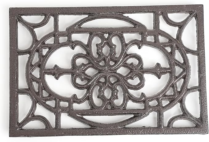 Sungmor Rectangle Cast Iron Trivets, Metal Trivet for Hot Pots and Pans, Heavy Duty Rustic Wood Stove Tea Pot Trivet, Decorative Hot Pot Holder for Kitchen Counter and Dining Table, Vintage Pattern