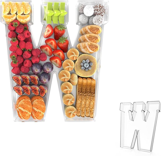 11" Acrylic Letter Charcuterie Tray, Charcuterie Letters Fillable Box for Food, Reusable Serving Cake Candy Dish Display Tray for Birthday Anniversary Party Decoration (Letter W)