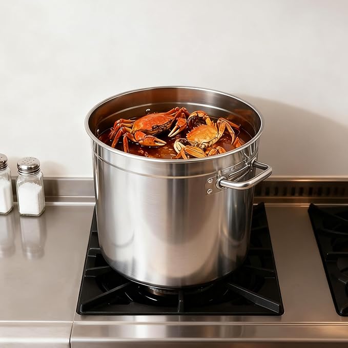 DYNAMI 37Qt Large Cooking Pot with Basket and Lid, Stainless Steel Stock Pot with Strainer,Multipurpose Cookware Soup Turkey Fryer Seafood Boil Pot,for Lobster Crab Shrimp