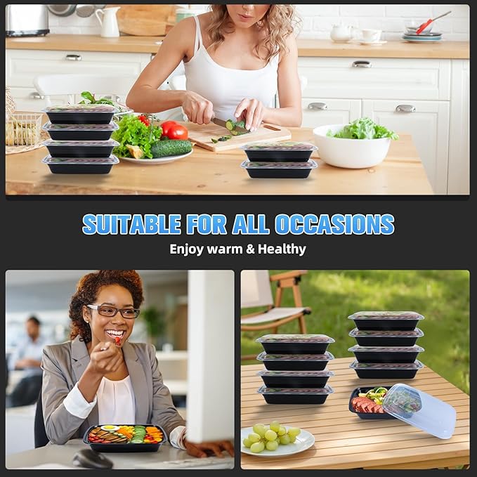 50 Pack (100-Piece) Meal Prep Containers Reusable 32oz,Plastic Food Storage Containers with Lids,Take Out Boxes,BPA-Free, Leakproof, Microwave, Dishwasher,Freezer Safe For To Go
