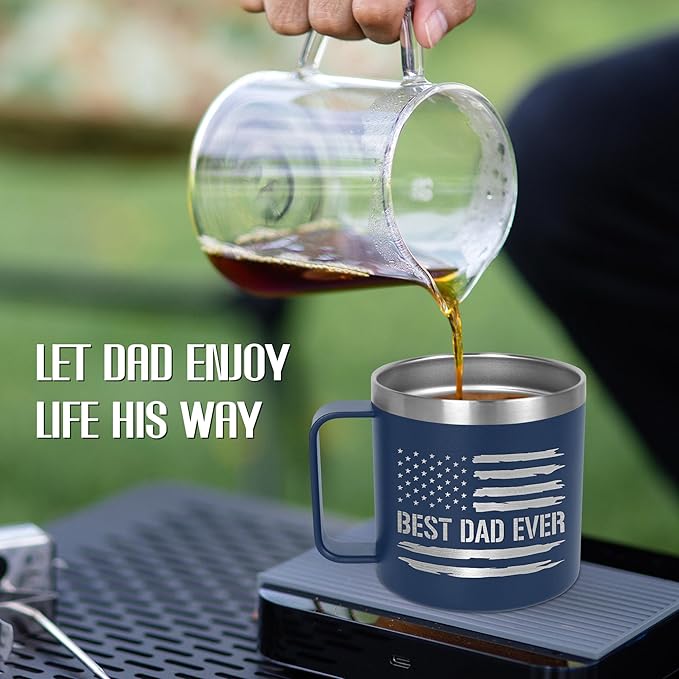 Christmas Birthday Gifts for Dad from Daughter Son Kids - 14 oz Stainless Steel Insulated Coffee Mug with Lid - Dad Birthday Gifts, Husband Birthday Gift for Wife, Men Birthday Gift Ideas