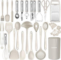 Kitchen Utensils Set - 446°F Heat Resistant Silicone Cooking Utensils Set-Kitchen Tools and Gadgets for Cooking Nonstick Cookware with Tongs,Turner,Spatula,Spoon,Brush,Peeler,Grater,Scissors (Khaki)