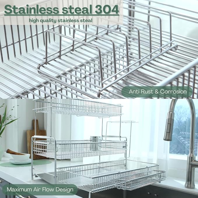 Ergo Edge Dish Rack (Stainless Steel, 17.7" H x 20.6" W x 10.6–19.5" D)