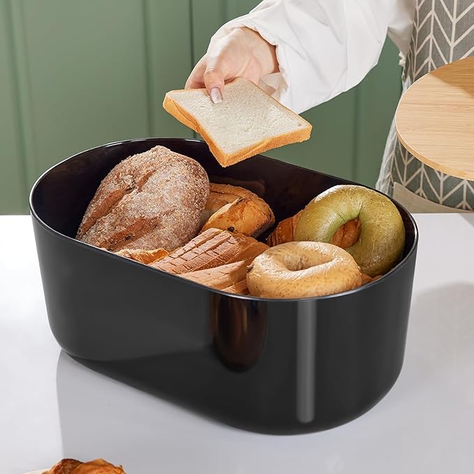 HouseJoy Large Bread Box for Kitchen Countertop,Fiber Bread Box With Cutting Board Lid,Black Bread Storage for Homemade Container,Corner Bread Holder for Toast Bagel Donut Cookies