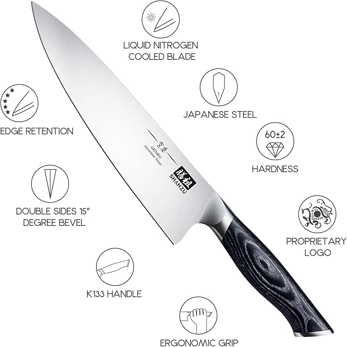 SHAN ZU Customize Chef Knife, 8 incn Japanese Super Steel Sharp Chef's Knives with K133 Ergonomic Handle Practical Father's Day Gift for Your Loved Ones