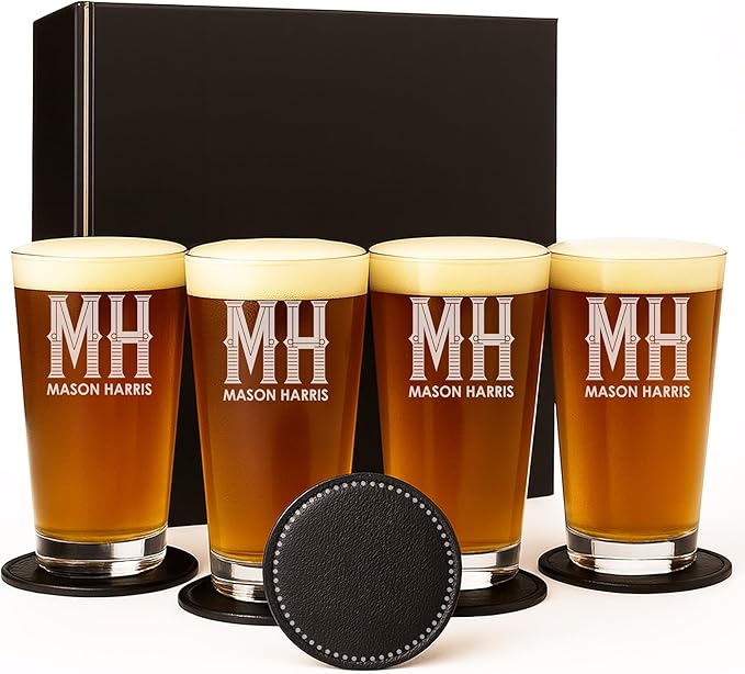 Custom Beer Glass Gifts for Men - Personalized Drinking Pint Glasses Etched for Husband, Dad, Boyfriend - Great for Valentine's, Housewarming, Birthday, Anniversary