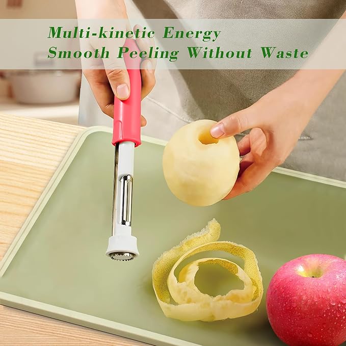 Telescopic Fruit and Vegetable Peeling Machine Multi functional Stainless Steel Apple Peeler Apple Core Remover 2-in-1 Household Kitchenware (Red)
