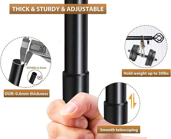 KAMANINA Black Double Curtain Rod 140 to 195 Inches (12-16 Feet), 1 Inch Curtain Rods for Windows 60 to 191, Heavy Duty Telescoping Drapery Rods with Twisted Cage Finials