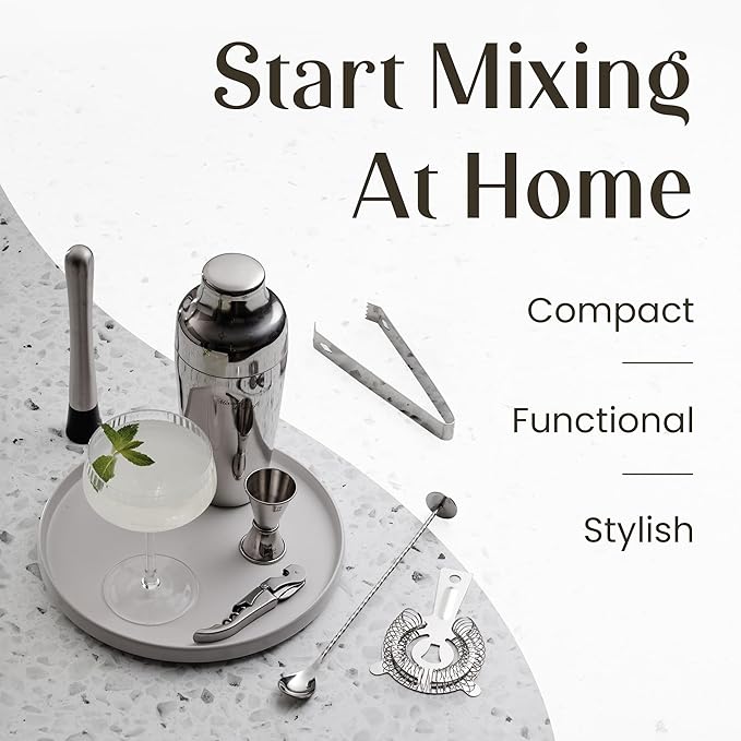 Mixology & Craft Bartender Kit – 15-Piece Cocktail Shaker Set with Bar Tools, Premium Stainless Steel Bar Accessories for Home Bar, Includes Bamboo Stand, Plus Exclusive Recipe Cards (Silver)