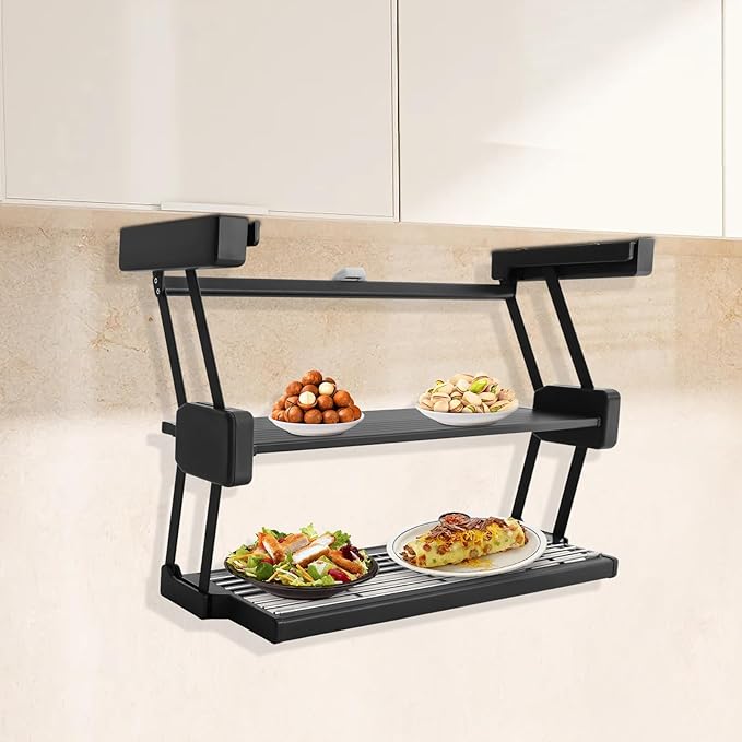 2-Tier Pull-down Kitchen Spice Rack, Spice Drawer Organizer Shelf for Small Space, Height Adjustable Heavy Duty Metal Basket, for kitchens, bedrooms, balconies, offices