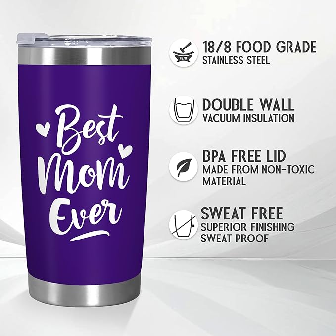 TEEZWONDER Christmas Birthday Gifts for Mom from Daughter Son - Stainless Steel Insulated Coffee Tumbler with Lid 20 oz - Mothers Birthday Gifts for Mother in Law Mama Grandma, Tumbler for Women