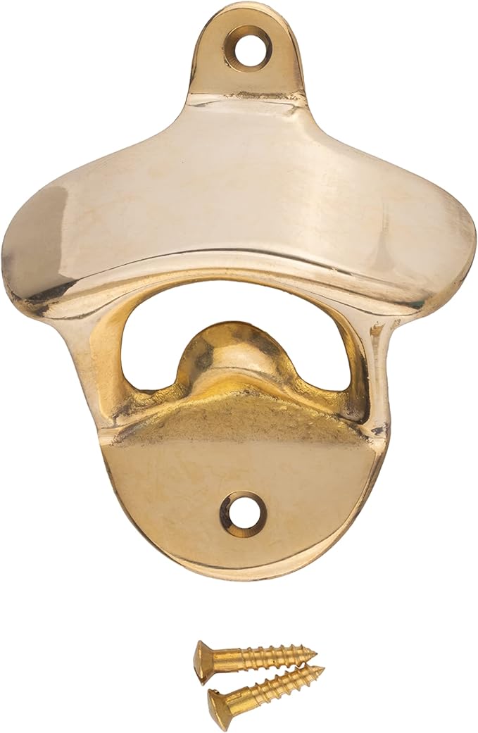 Cast Brass Classic Bottle Opener Wall Mounted | Vintage Bar Accessories for the Home or Restaurant | UA-725-PB