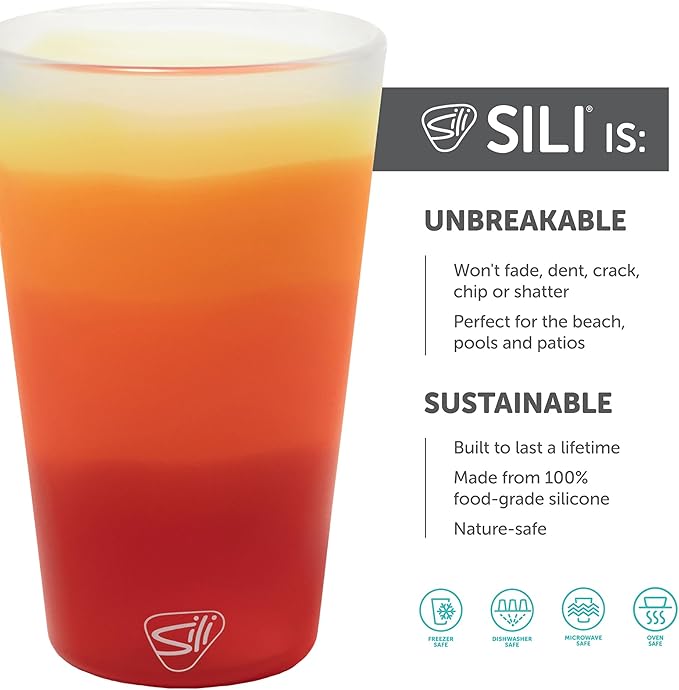 Silipint 16oz Silicone Pint Glass – Unbreakable BPA-Free Reusable Silicone Drinking Cup – Flexible Dishwasher Microwave & Freezer Safe – Stemless Glass for Water Coffee Smoothies (Marigold)