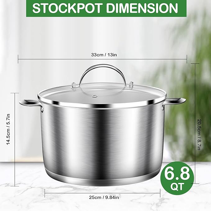 Cooking Pot, Stainless Steel Stock Pot, Soup Pot with Glass Lid, Induction Pots - 6 Quart