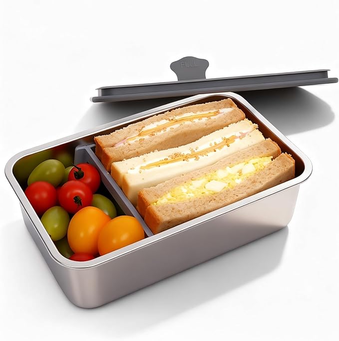KEKEGO Lunch Box, Premium Stainless Steel Bento Box, Leakproof Lunch Box for Adults Food Storage, 42oz/1.25L with Glass Lid, Microwave & Dishwasher