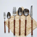 24 Piece Silverware Set Service for 4,Imitation Wooden Handle Steel Flatware Set Vintage Embossed Cutlery Utensil Set Home Kitchen Eating Tableware Set Include Fork Knife Spoon Set Dishwasher Safe